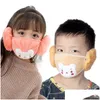 Party Masks 2 In 1 Child Cartoon Bear Face Mask Er Plush Ear Protective Thick Warm Kids Mouth Winter Mouthmuffle Earflap Drop Delive Dhd0H