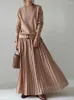 Casual Dresses Women's Dress Spring 2023 med Belt Pure-Color Sleeve Lazy Wind Sticking Pleated Long