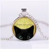 Kolye Kolyeler Moda Takı Vintage Zaman Gem Cabochon Kara Kedi Kolye Damla Teslimat Soygunluklar Dhceek