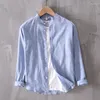 Men's Casual Shirts Spring Autumn Fashion Men Stand Collar Solid Color Long Sleeve Shirt Male Japan Style Button Up Simple Harajuku Slim