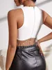 Kvinntankar Tassel Rhinestone Fringe Zip Back Sleeveless Sexig Camis Slim Round Neck Falled Crop Tank Tops