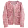 Vestes Femmes Tweed Femmes Veste Printemps Automne O-Cou Petit Parfum Rose Manteau De Laine Laine Classique Dames