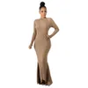 Fall Winter Kniited Rib Dresses for Women Long Sleeve Bodycon Dress Solid Maxi Dress Autumn Clothes Skinny Ribbed Dress Club Party Wear Bulk items 8448