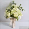 Fiori decorativi Ghirlande Fiore da sposa Mano Bouquet Rose finte Seta Eucalipto Ortensia Piante artificiali Decorazione di nozze Bo Dhitv