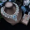 Ohrringe, Halskette, Oberteil, blauer Kristall, 2 Stück, superluxuriöser Zirkonia, Hochzeitskleid, Nigeria, Dubai, Brautschmuck-Set 230110