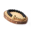 Charm Armband North Skull Armband Mens 8mm Black Stone Beads Elastic Bangle rostfritt stål Northskull för män IB-1441