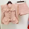 Women's Tracksuits HIGH QUALITY 2023 Est Fashion Designer Runway Suit Set Women's Gold Buttons Tassel Fringed Tweed Jacket Shorts