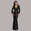 2023 Mãe de lantejoulas de miçanga 2023 Vestidos de noiva Champagne plus size Chiffon Mangas longas sexy Groom madrinha vestido de noite para casamento