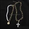 Pendant Necklaces New Design Imitation Pearls Choker Necklace Female Cross For Women Girls Fashion Gold Coin Head Jewelry Drop Deliv Dhzvj