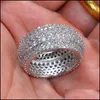 Band Rings Luxury Jewelry Pave Setting Fl 360Pcs Simated Diamond Cz Stone Engagement Wedding Finger Ring For Men Women 592 Q2 Drop De Dhzps
