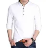 Mäns T-skjortor 2023 Spring och Autumn Men's Long Sleeve T-shirt Half Buckle Stand Collar Cotton Pullover Solid Color Casual Top