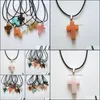 Collares pendientes Venta al por mayor 24 Unids / lote Joyería de Moda Mixta Piedras Naturales Colgantes Polvo Cristal Cruz Cadenas de Cuero Encantos Neckl Dhyzf