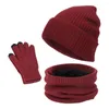 Berets Beanie Hat Scarf Gloves Ribbed Cuffs Set Unisex Winter Solid Color Knitted Neckerchief