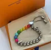 Pulsera con cuentas de moda Pulsera de cadena de diseñador Carta de amor de dama Pulsera de empalme de arco iris dorado Accesorios de joyería Fiesta de bodas Sin caja