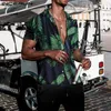 Mäns avslappnade skjortor sommar Hawaiian Red Tropical Floral Men toppar Skjorta Kortärmad bomullsknapp Chemise Loose Vacation Beach 230111