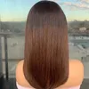 Ombre Brown Human Hair 13x6 레이스 전면 가발이있는 아기 스트레이트 360 전면 가발 Remy 헤드 밴드 실크 탑 풀 u 부품