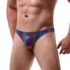 Underbyxor färgglada mäns intimat underkläder metalliska glänsande trosor bulge påse thongs trosor bikini bottnar badkläder