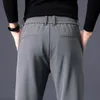 Calça masculina outono inverno casual negócio alongamento slim fit cinty jogger coreano clássico clássico grosso preto cinza masculino 230111