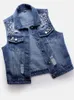 Women's Vests JMPRS Denim Women Vest Luxury Pearls Fashion Ripped Autumn Jeans Jacket Sleeveless Loose Short Coat Causal Waistcoats 5XL 230110