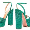 Dress Shoes Sandals Women's Rhinestone Fish Mouth Sandals Summer New Thick Sole High Heel Buckle Sandals Green Wine Red Silver Full Diamond Sandals 0111