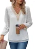 Women's T Shirts Women Long Sleeve Jacquard Chiffon Lace V-Neck Shirt Tops