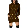 Casual Dresses Women Christmas Festival kläder 2023 Fashion Print Hooded Tickets Short Sweatshirt Dress