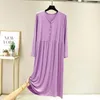 Women's Sleepwear Womens Modal Nightgown Solid Color Buttons Sexy V Neck Long Sleeve Loose Casual Midi Length Nightdress Home Clothes