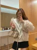 Women's Fur High Fashion Luxury Women Real Trim Sweater Outerwear Autumn Winte Casual Cotton Jumpers Y2K Button Top Knitwear S132