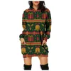 Casual Dresses Women Christmas Festival kläder 2023 Fashion Print Hooded Tickets Short Sweatshirt Dress