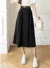 Skirts High Waist Casual Women Arrival Fashion Korean Style Solid Color Allmatch Ladies Elegant Aline Long Skirt W1082 dgf 230110