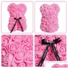 Couronnes de fleurs décoratives 25 cm ours en peluche rose artificielle pour les femmes Saint-Valentin mariage anniversaire cadeau emballage boîte décor à la maison Dro Dhww4