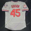 Anpassade basebolltröjor Bob Gibson Jersey 1967 Hamp-Grey Baseball Hall of Fame Patch Blue Cream White Red Home Away Vintage