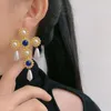 Backs Earrings Fashion Banquet Party Gold Color Big Baroque Pearl Vintage Long Rhinestone Stud Jewelry For Women