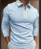 Men's Polos Casual Polo Shirt Khaki Collarless Long Sleeve Zip Design Top Harajuku Men Streetwear Luxury Fashion S-3XL 230111