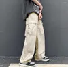 Herrbyxor japansk cityboy tunga bomull overaller brett ben europeiska och amerikanska gatan hög midja smal hiphop stor munväska mode