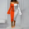 Abiti casual Sexy Increspato Patchwork Party Dress Women Flare Manica lunga Coulisse Bodycon Prendisole Nightclub Wear 2023
