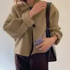 Women's Jackets Retro Autumn Winter Wool Coat Women Loose Lapel Long Sleeve Khaki Three Button Black Jacket Casual Outwear Elegant Vintage D160 230111