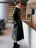 Skórzanie damskie Faux Nerazzurri Spring Black Oversizef Długi wodoodporny płaszcz dla kobiet luźne koreańskie odzież mody 230110
