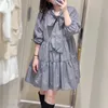 Vestidos de trabajo WAKUTA Japón Otoño Invierno Conjunto Mujer 2 piezas Cuello en V Color sólido Chaleco de punto Top Traje Cuello de mariposa Vestido de manga larga Trajes