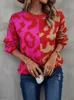 Kvinnors tröjor Fashion Tops Kvinnor Autumn Winter Leopard Print sömmar tröja Streetwear Round Neck Lång ärm Knitting Pullover 230111