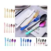 Flatware Sets Colorf 5 Pcs/Set Set Tableware Cutlery Fork Knife Spoon Teaspoon Kitchen Accessories For Wedding Home Parties Drop Del Dhhdn