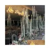 Ljushållare Tall Candelabra Holder Akrylkristall 8/10/12 Heads Wedding Table Centerpieces Yudao90 Drop Delivery Home Garden Dhzky