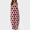 Womens Summer Plus Size Digital Dresses Printed Polka Dot Deep V Neck Strap Dress