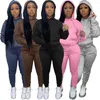 Tweedelige broek voor dames Casual Solid Hooded Sweatsuits 2 stuks Sets Winterkleding Truteldop met zakken en Drawing Skinny Long