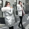 Down Down Parkas Winter Winter Parka Sur Collar Capeled Jacket feminino casual casual e grossa, damas que neve usam prata 230111