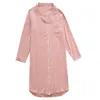 Kvinnors sömnkläder Kvinnor Nightdress Crepe Cotton Korea Vertikala ränder Enkla långärmade nattklänningar Double-Layered Gaze Shirtdress