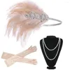 Haarclips 20s Great Gatsby feestkostuum Flapper Hoofdband Parelskettinghandschoenhandschoen uit de jaren 1920 kopstuk Accessoires ingesteld voor vrouwen