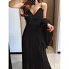 Women's Two Piece Pant Two piece Suit Long Skirt Church Ladies Blazer Office Dress Elegant Pleated Satin Long sleeved 92709 230110