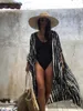 Kadın Mayo Plaj Elbise 2023 Bikini Cover Ups Siyah Retro Çizgili Kendinden Kuşaklı Kadın Yüzme Suit Upbeach Çıkış Uzun Giymek