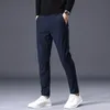 Calça masculina outono inverno casual negócio alongamento slim fit cinty jogger coreano clássico clássico grosso preto cinza masculino 230111